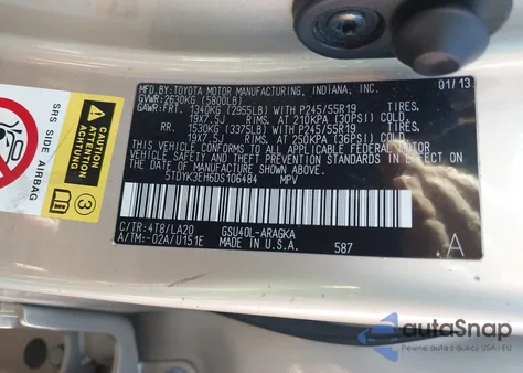 2013 Toyota Highlander Limited V6 from USA, damaged, VIN 5TDYK3EH6DS106484